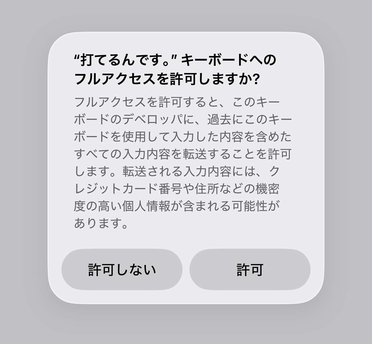 フルアクセス許可時の警告画像
